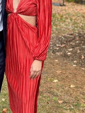 Hello Molly Coral Pleated Maxi Dress with Cutout Detail